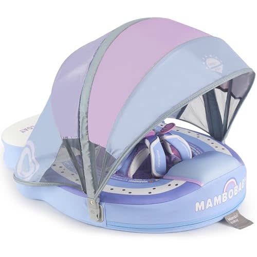 Upgraded Baby Pool Float Mambobaby Swim Float Non-Inflatable Baby Floats with Canopy for 3-24 Months Float for Infant Swim Ring