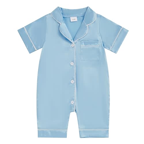 Newborn Baby Boy Girl Silk Pajamas Romper Shorts Sleeve Button Down Satin One Piece Onesie Pjs Infant Sleepwears