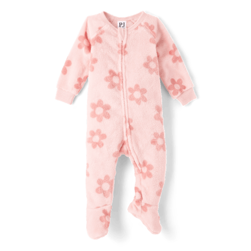 Baby And Toddler Girls Floral Footed One Piece Pajamas - Cozy Fleece - Pink