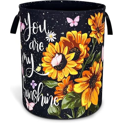Sunflower Laundry Basket Oxford Cloth You Are My Sunshine Laundry Hamper With Handle Foldable Portable Clothes Storage Basket 18.9 X 16.5 In Storage Bag For Laundry Room/Bathroom/Bedroom/Dormitories