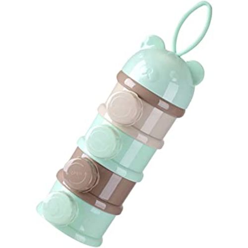 4 Layers Baby Milk Powder Formula Dispenser, Infant Milk Powder Box Stackable Food Snacks Storage Box Formula Container for Travel (Light Green)