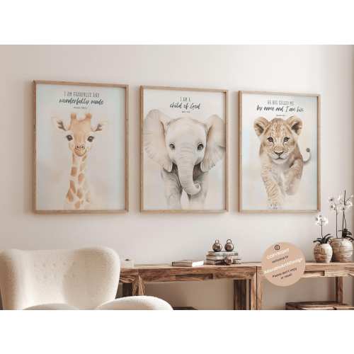 Bible verse nursery art, Safari animal prints, Christian nursery décor, Scripture nursery, Neutral nursery, Animal nursery, Jungle nursery