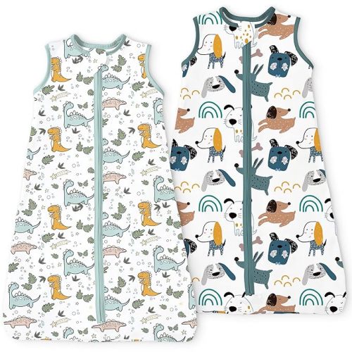 Sleep Sack 6-12-15 months 2-Pack, 0.5 TOG Stretchy Summer Baby Wearable Blanket with 2-Way Safe Zippers, Cozy Soft Sleeveless Sleeping Bag for Babies