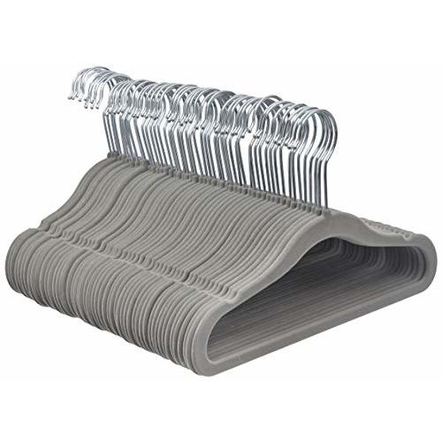 Amazon Basics Kids Velvet, Non-Slip Clothes Hangers, Gray - Pack of 50