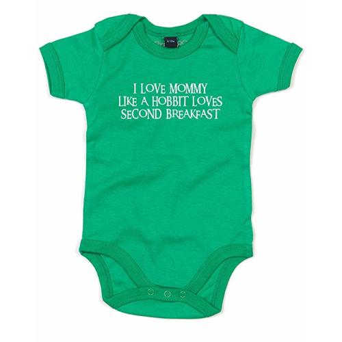 Brand88 Second Breakfast Love (Mommy), Printed Baby Grow - Kelly Green/White