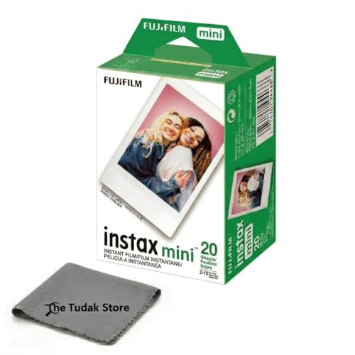 Fujifilm Instax Mini Instant Film, 20 Sheets – White Daylight ISO 800 for Instax Mini 13, 12, 11, 41 Cameras –Bundeld with The Tudak Store Microfiber Cleaning Cloth