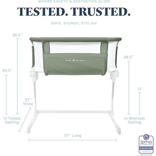 Baby Delight Beside Me Dreamer Bassinet | Bedside Sleeper & Baby Bassinet | 6-Position Height Adjustment | 100% GOTS Certified Organic Cotton Fabric | Organic Sage