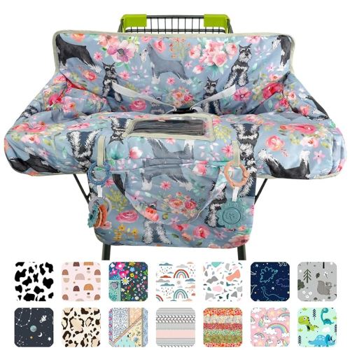 Grey Shopping Cart Cover for Baby 2-in-1 High Chair Cover with Safety Harness Multifunctional Dog Pattern Cart Covers for Babies Soft Padded Grocery Cart Cover for Baby Boy Girl