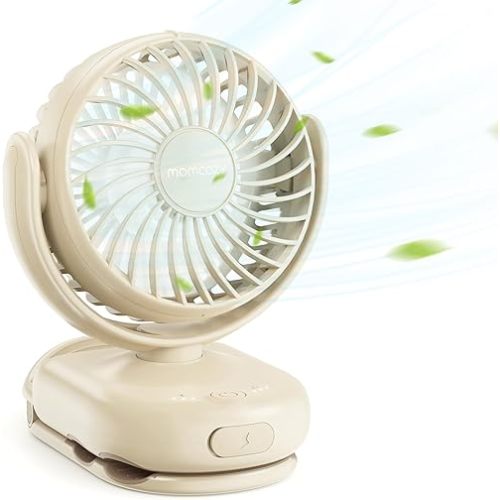 Momcozy Portable Fan with Clip | 4-Speed Mini-Fan for Carrier | Personal Fans Ultra Lighter 0.26lb | Gaps ≤4.5mm | Handheld Cooling | Rechargeable Rotate for Diaper Backpack/Stroller/Carrier/Chair