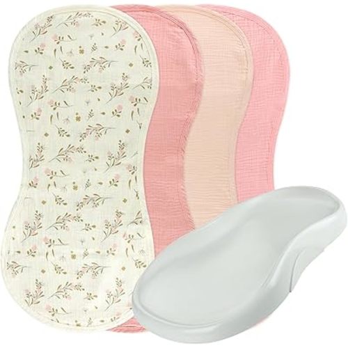 4-Pack Muslin Changing Pad Liners, Extra Thick & Ultra Soft for Warm Comfort, Waterproof Diaper Mat for Keekaroo Peanut & All Standard Baby Changers, 2-Sided Reusable (Pink)