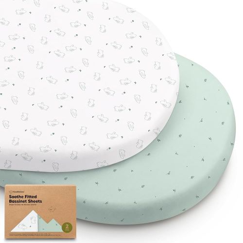 2-Pack Organic Bassinet Sheets for Girls, Boys - 100% Cotton Bassinet Mattress Sheets Compatible with Halo Bassinest Swivel Sleeper, Graco, Baby Delight, Chicco, Unisex Fitted Bassinet Sheets(Bunnies)