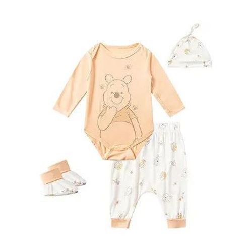 Disney Winnie The Pooh Baby Boys 4 Pack Bamboo Viscose Long Sleeve Bodysuit With Booties, Hat, And Pants Set For Infant
