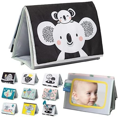 Taf Toys Koala Infant Tummy-time High Contrast Soft Crinkle Activity Book with Huge Baby Safe Mirror, 3D Activities, Textures and a Soft Baby Teether