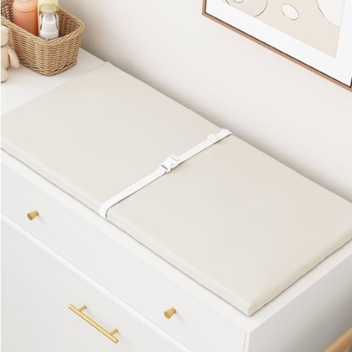 Wipeable Baby Changing Pad for Dresser and Table, Cozy Diaper Changing Pad with Waterproof & Wipe-Clean Leather Cover, Standard Size (31.5" L x 15.8" W), Off-White