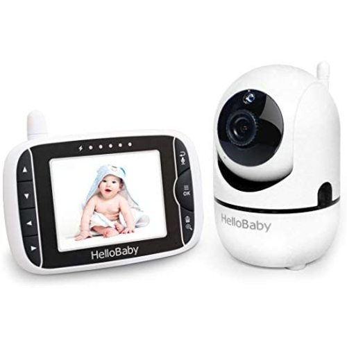 HelloBaby Video Baby Monitor with Remote Camera Pan-Tilt-Zoom, 3.2'' Color LCD Screen, Infrared Night Vision, Temperature Display, Lullaby, Two Way Audio