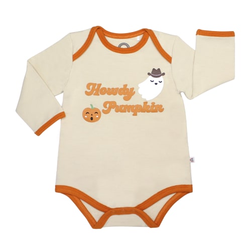 Howdy Pumpkin Halloween Long Sleeve Viscose Bamboo Terry Ringer Baby Onesie