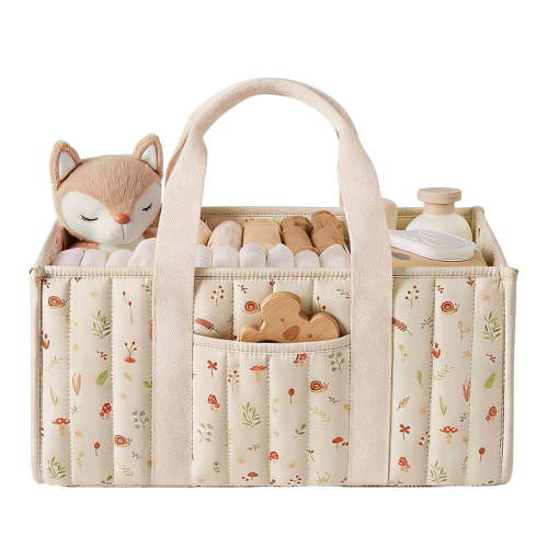 Snail Pattern Foldable Storage Basket, Spacious Diaper Wipes Holder with Soft Quilted Fabric, Portable for Home Outdoor Daily Organization (Snail)