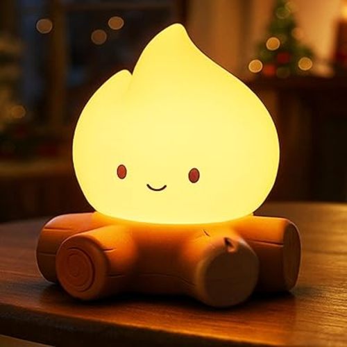 MASHI Fake Campfire Night Light,USB Rechargeable Flame Lamp,Silicone Cute & Funny Night Light for Kids, Dimmable Flameless Candles Light for Christmas Outdoor Indoor Decorative Lights