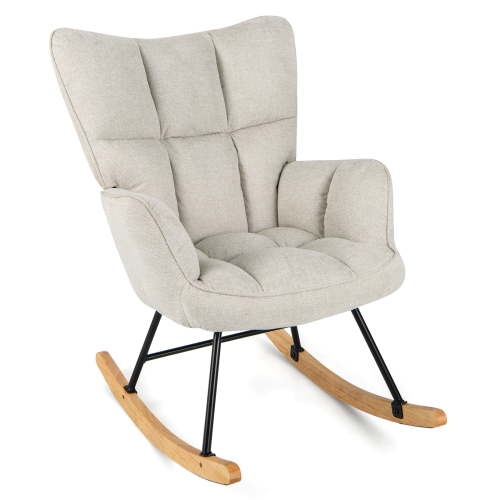 Giantex Linen Nursery Rocking Chair with High Backrest Padded Armrests & Seat for Nursery Light Grey