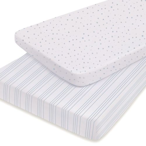Ely's & Co. Baby Fitted Pack n Play - Mini Crib Sheet 100% Combed Jersey Cotton Blue for Baby Boy 2 Pack