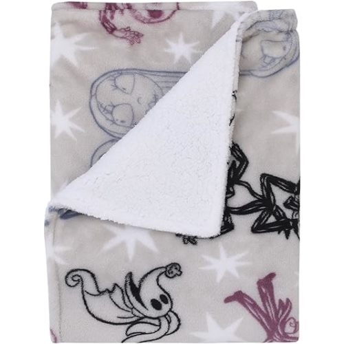 Disney Nightmare Before Christmas Gray, Purple, and White Super Soft Sherpa Baby Blanket