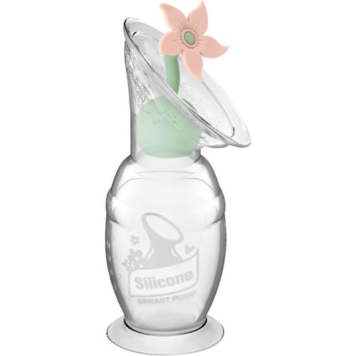 haakaa Manual Breast Pump with Flower Stopper Set, Gen.2 Silicone Hand Pump with Suction Base, BPA Free (4oz/100ml, Blush)
