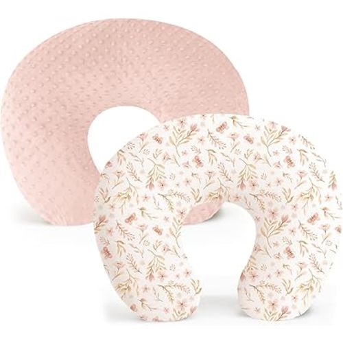 Konssy 2 Pack Nursing Pillow Covers, Soft and Comfortable Nursing Cover for Breastfeeding Pillows, Pillow Slipcover for Baby Girls Boys Newborn(Pink, Pink Spring)