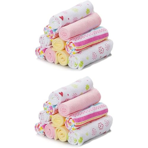 Spasilk Washcloth Wipes Set for Newborn Boys & Girls, Soft Terry Washcloth Set, Pack of 20, Pink Lines, 20 Pack