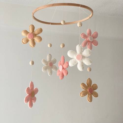 Girl baby mobile Floral nursery mobile Neutral nursery decor Minimalist kids bedroom for Baby girl shower gift
