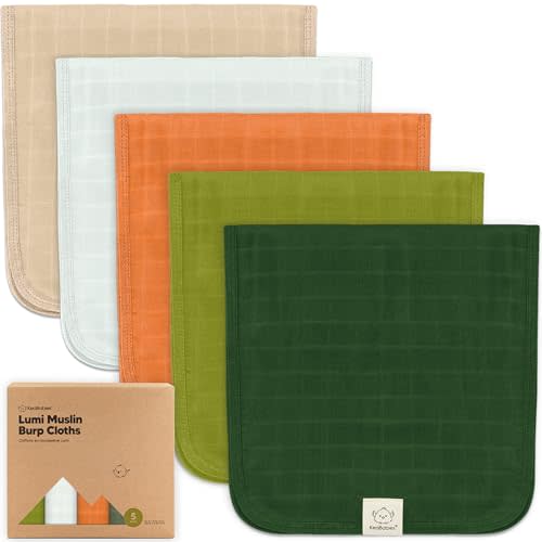 5-Pack Cotton Muslin Burp Cloths Baby Girls, Boys - Soft & Absorbent Spit Up Burp Rags, Large Muslin Towel, Cotton Wash Cloths for Babies, Newborn, Infant, No Shrink, Durable, Neutral (Palms)