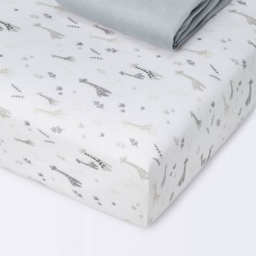 Fitted Jersey Crib Sheet - Cloud Island™ Giraffes/dark Gray 2pk