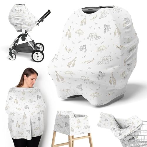 Sweet Jojo Designs Jungle Safari Animals Boy Girl Unisex/Gender Neutral Infant Baby Car Seat Cover Nursing Breastfeeding High Chair Shopping Cart Stroller Carrier Multipurpose Use Elephant Serengeti
