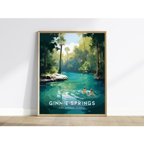 Ginnie Springs, High Springs, Florida - Wall Art Poster Design Travel Camping Swimming Wilderness Nature Hiker Explorer Adventure Print Gift