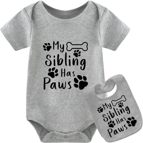 YSCULBUTOL Baby Twins Bodysuits Newborn Boy Girl Short Sleeve My Sibling Has Paws Cute Dog Romper Baby Clothes