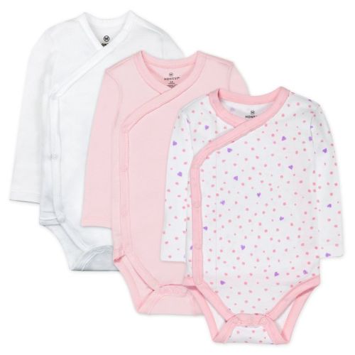 3-pack Organic Cotton Long Sleeve Side-snap Bodysuits Love Dot Newborn