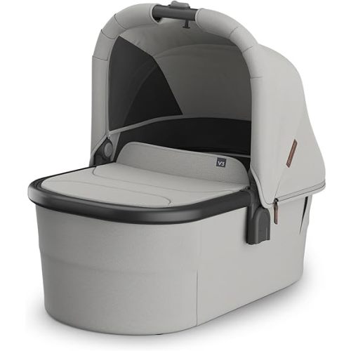 UPPAbaby Bassinet V3 - Compatible with Vista, Cruz, Ridge, Minu Strollers - Overnight Sleep Solution - Mattress, Sheet and Bug Shield Included - Savannah (Pearl Gray Jacquard/Carbon Frame)