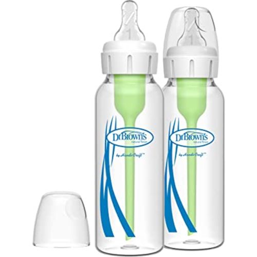 Dr. Brown’s Natural Flow® Anti-Colic Options+™ Narrow Glass Baby Bottles 8 oz/250 mL, with Level 1 Slow Flow Nipple, 2 Pack, 0m+