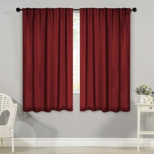 Classic Modern Solid Room Darkening Semi-Blackout Curtains, Back Tabs, Set of 2, 52" x 72", Sangria - Blue Nile Mills