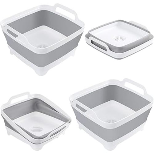 2 Packs Collapsible Dish Basin 2.4Gal Bottle Washing Basin Collapsible Wash Basin for Baby Bottles Portable Camping Sink with Drain Plug Plastic Space-Saving Dish Tub for RV Kitchen Beverage Tub