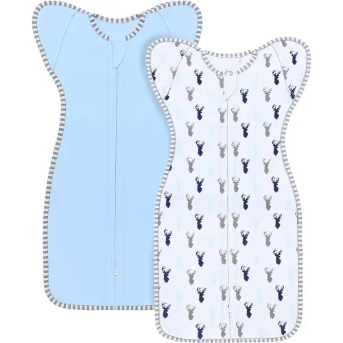 Transition Swaddle, Baby Sleep Sack 3-6 Months Arms up Swaddle 2-Way Zipper 100% Cotton Arms in/out, 0.8 Tog Baby Swaddles Sleep Sack for Boy Girl, 2-Pack Transitional Swaddle Sack (Medium 14-20lbs)