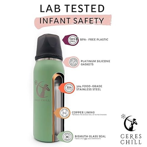 CERES CHILL OG Breastmilk Chiller, Reusable Storage Container, Up to 34 oz. - Bottle Cooler Keeps Milk at Safe Temperatures for Up to 20 Hours, Connects w/Most Pumps (Black)