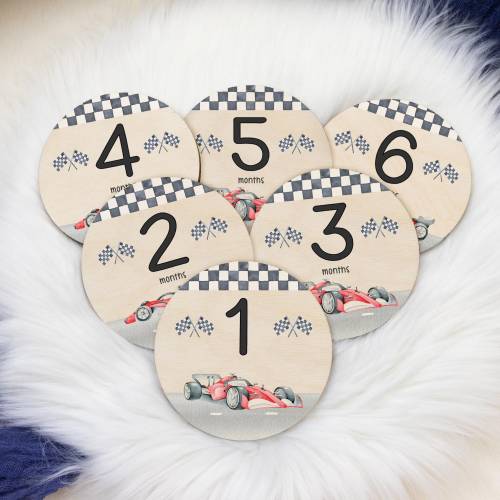 Red Race Car Milestone Cards, Baby Milestone Cars Marker, Wood Milestone Card, Baby Milestones, Photo Prop, Race Car Nursery Theme T71