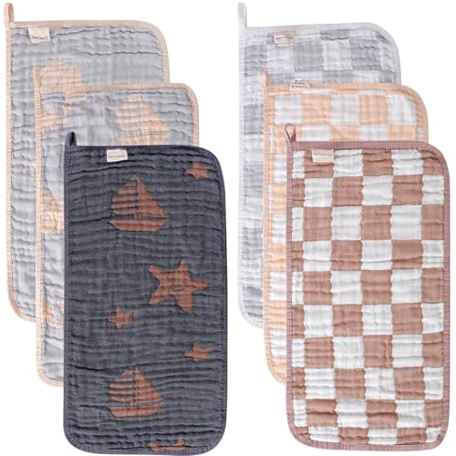 Ultra-Soft & Absorbent 6-Pack Muslin Baby Burp Cloths - 20x10 Inches, Perfect for Messy Mealtimes with Newborns & Infants. Easy-Clean & Reusable