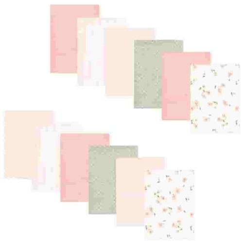 Hudson Baby Infant Girl Cotton Flannel Burp Cloths Bundle, Pink Dainty Floral, One Size