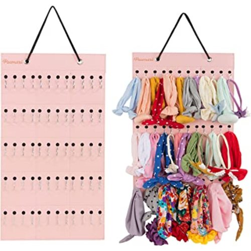 Baby Headband Organizer,Headband Holder for Baby Girl, Large Capacity Hair Bows Clips Hanging Organizer (Pink)