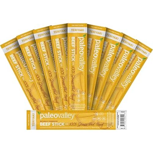 Paleovalley 100% Grass Fed Teriyaki Beef Sticks - Delicious Gluten Free Beef Snack - High Protein Keto Friendly