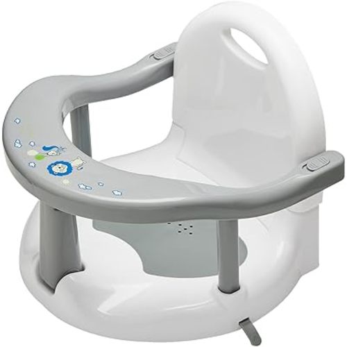 Foldable Baby Bathtub Seat, Non Slip Baby Bath Seat, Baby Bath Chair Bath Seat for Baby Sitting Up, Cute Shape Surround Baby Bathtub Seat with Suction Cups for Baby 6-18 Months (Grey)