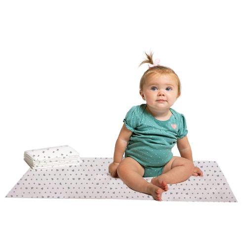 J.L. Childress Healthy Habits Disposable Changing Pads for Babies - Diaper Changing Table Covers, Baby Travel Essentials, Absorbent Liner Pads, Leak-Resistant, 26"x18" - Stars/Hearts/Arrows, 24 Count