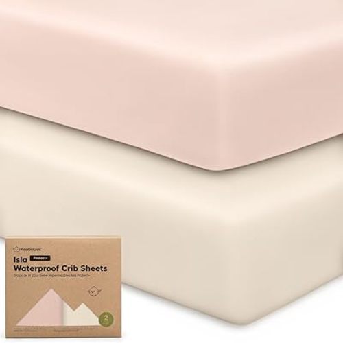 2-Pack Waterproof Crib Sheets for Boys, Girls - Viscose Derived from Bamboo Crib Sheets Neutral, Crib Mattress Protector Sheet, Soft Toddler Bed Sheets, Fitted Baby Crib Sheets Girl, Boy (Cameo)