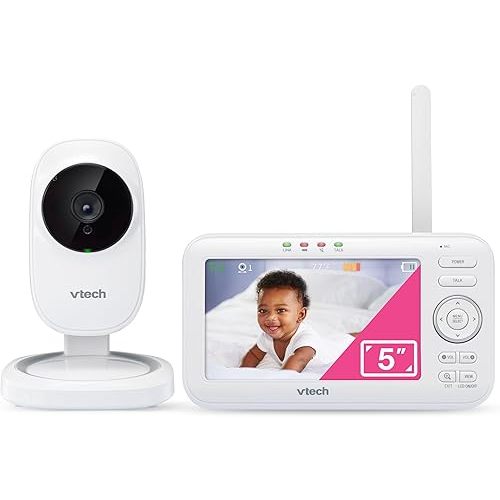 VTech VM5251 5” Digital Video Baby Monitor with Full-Color and Automatic Night Vision, White 5 inch